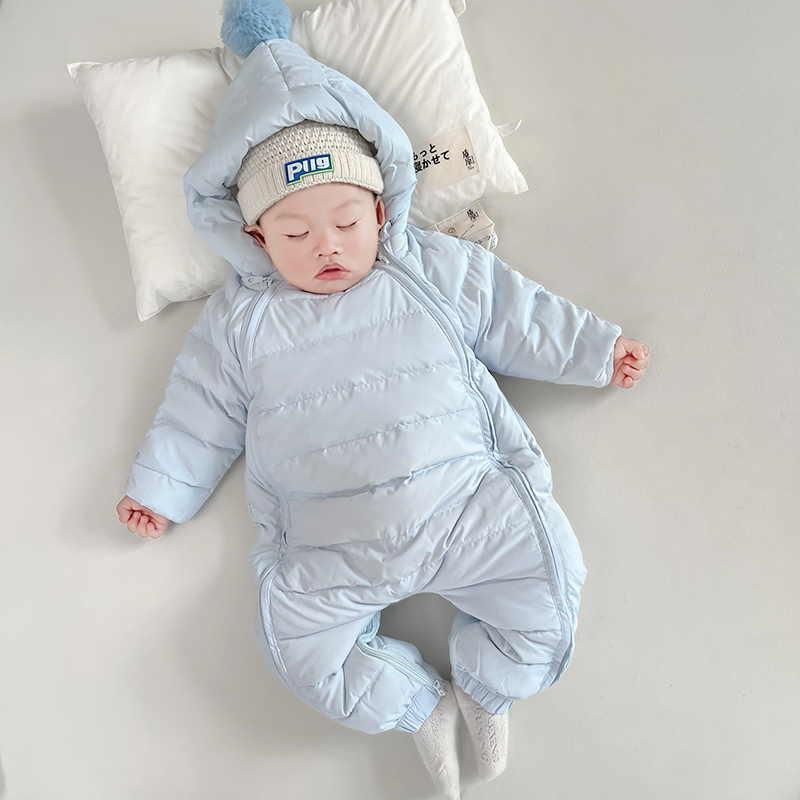 新生婴儿羽绒服连体衣冬季加厚0-1岁男宝宝冬装外出抱衣6一12个月