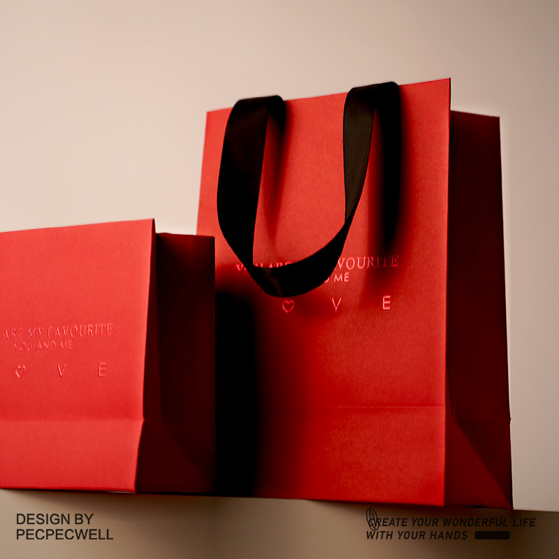 ppw礼品袋子 赤色鎏金款 包装礼物袋纸袋子高级感可装鞋盒送情侣