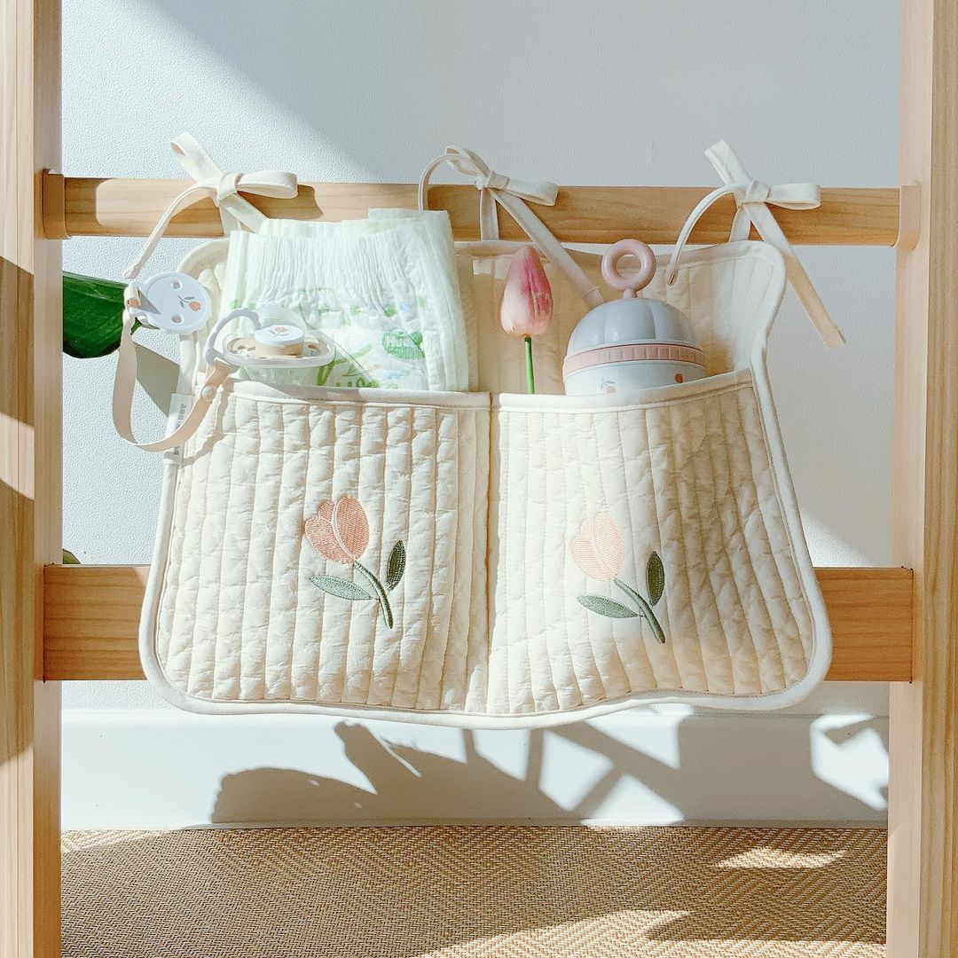 婴儿床收纳挂袋ins韩国衔缝推车袋尿布片奶瓶宝宝玩具储物收纳袋