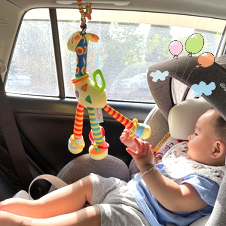 宝宝床铃铛婴儿床牙胶推车挂件风铃长颈鹿公仔安抚玩具3-6-12个月