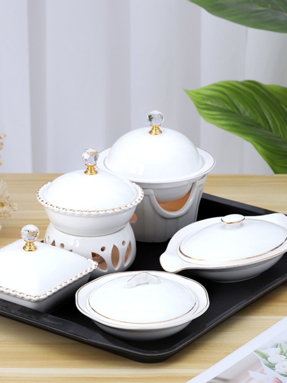 陶瓷带盖月子餐具套装碗盘月子会所用瓷 一人份炖盅汤盅印字logo