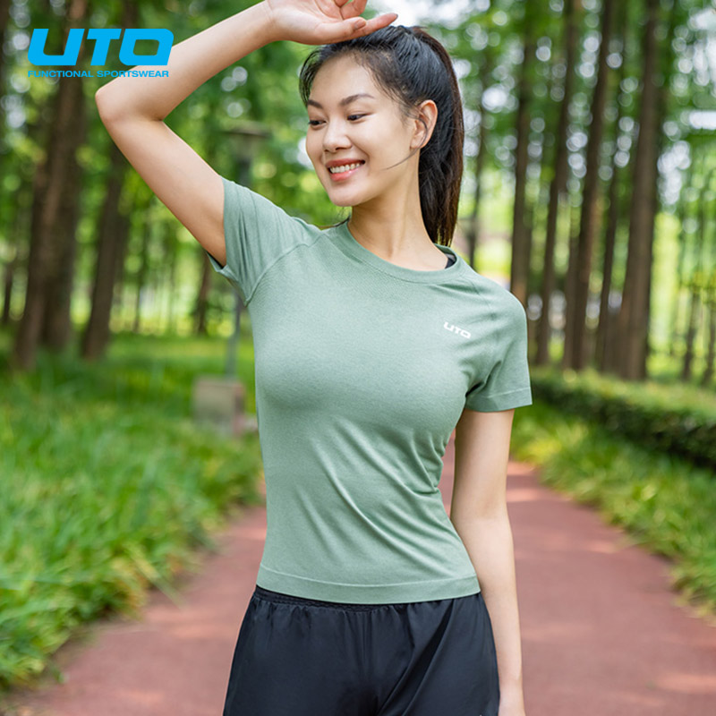 UTO悠途户外速干t恤男运动短袖女夏季徒步跑步黑色圆领短袖上衣