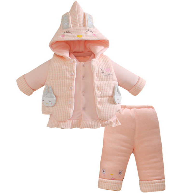 0一1岁半女宝宝秋冬装分体款婴儿衣服外套加厚夹棉服袄三件套装季