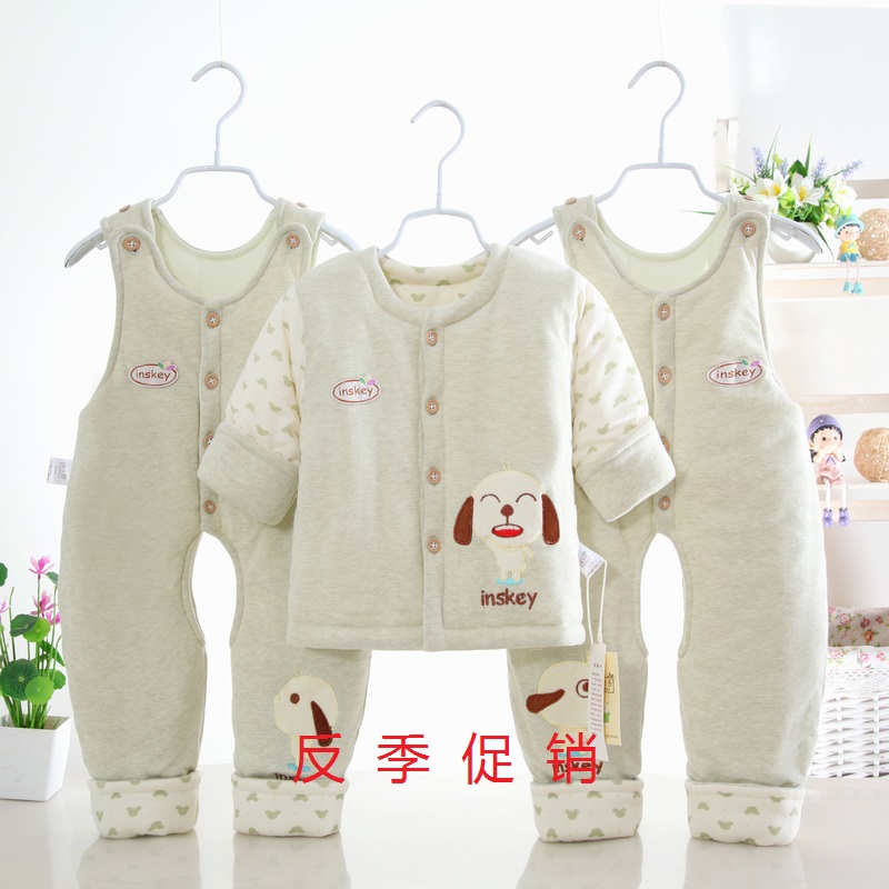 婴儿棉衣套装冬季加厚款0-3-6-9个月宝宝可爱衣服超萌纯棉三件套