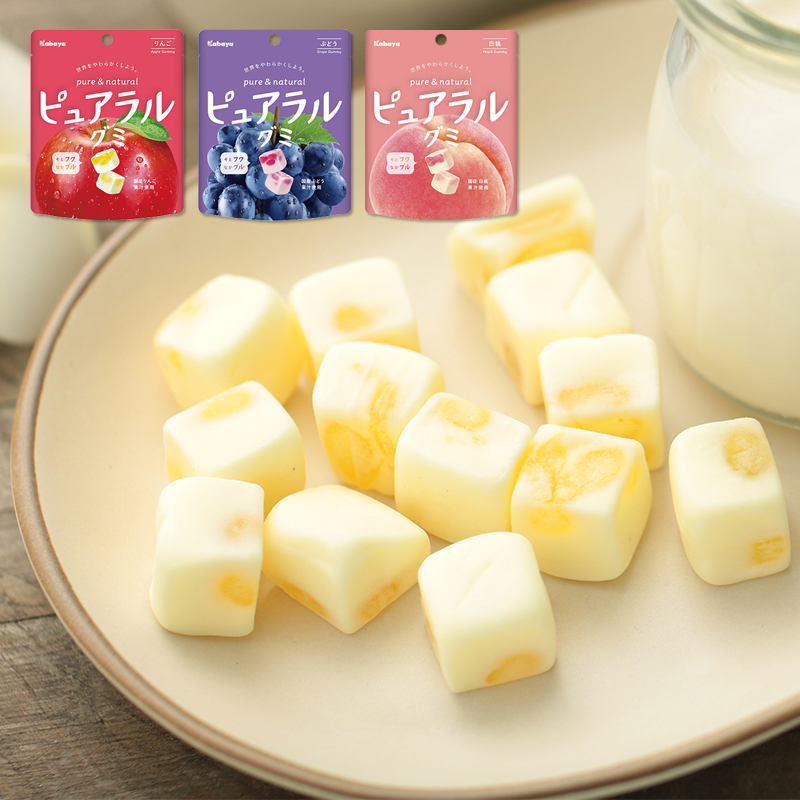 日本进口零食kabaya卡巴也夹心软糖白桃草莓葡萄味水果糖儿童糖果