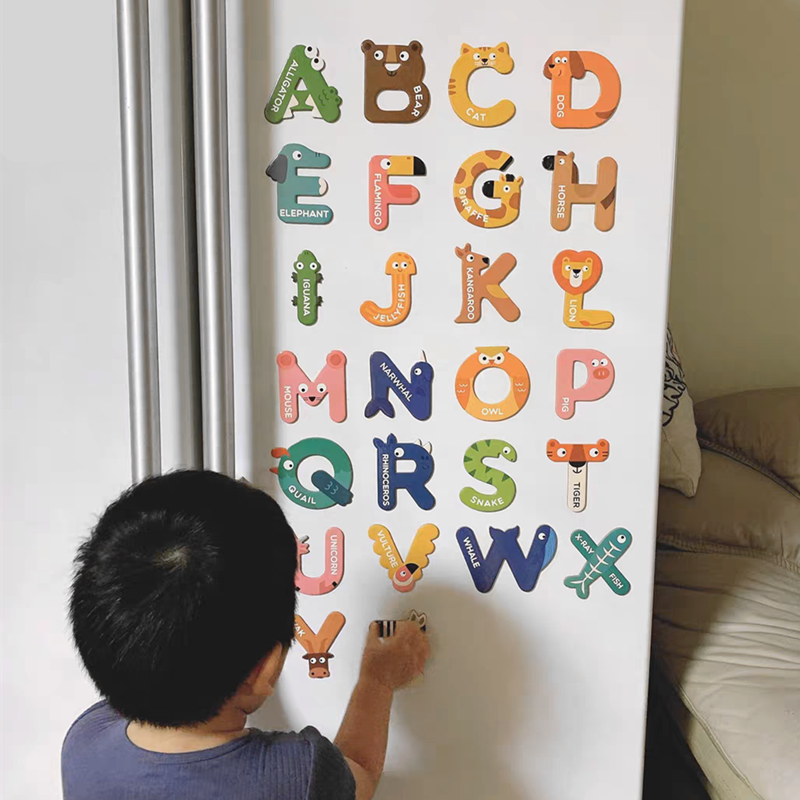 儿童动物字母磁贴黑板宝宝磁性冰箱贴26个英文早教益智玩具3-6岁