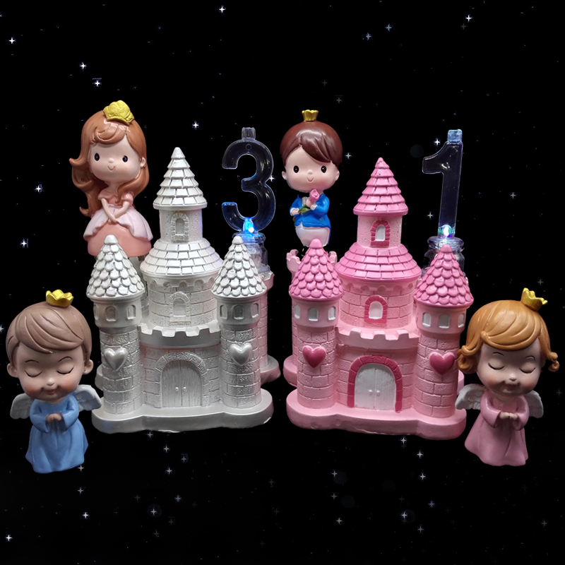 发光城堡摆件树脂生日蛋糕装饰INS风可爱公主卡通礼物品创意家居