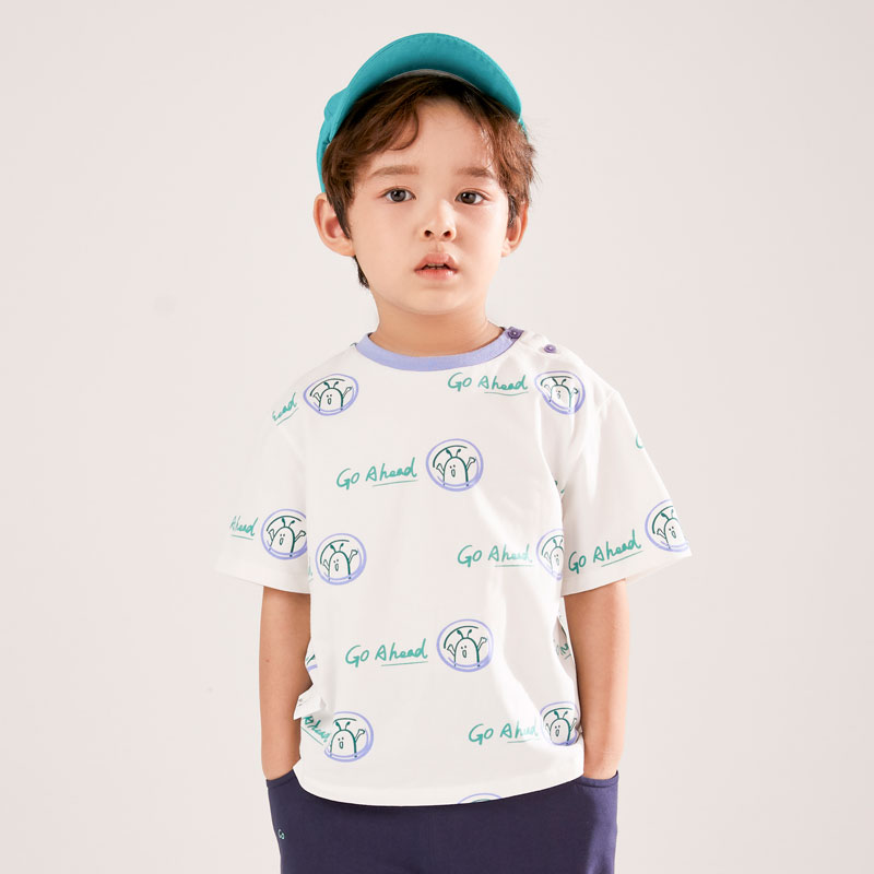 安奈儿童装夏季男小童短袖T恤男宝宝帅气时髦卡通图案圆领上衣