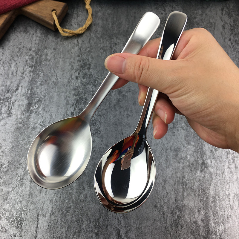 304不锈钢大头勺子加厚长柄成人深汤勺家用汤匙弯柄儿童吃粥饭勺