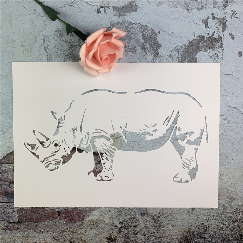 犀牛 卡通井盖可爱涂鸦工具DIY镂空画画模板墙绘手绘动物遮蔽板
