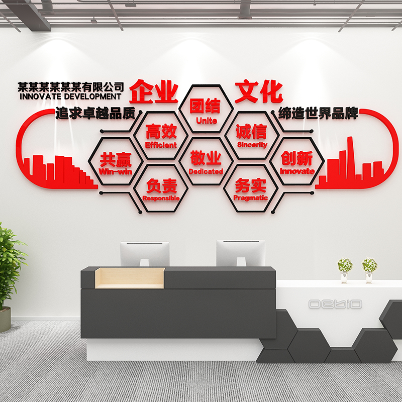 企业文化办公司室墙面装饰贴画高级感前台背景团队励志标语布置