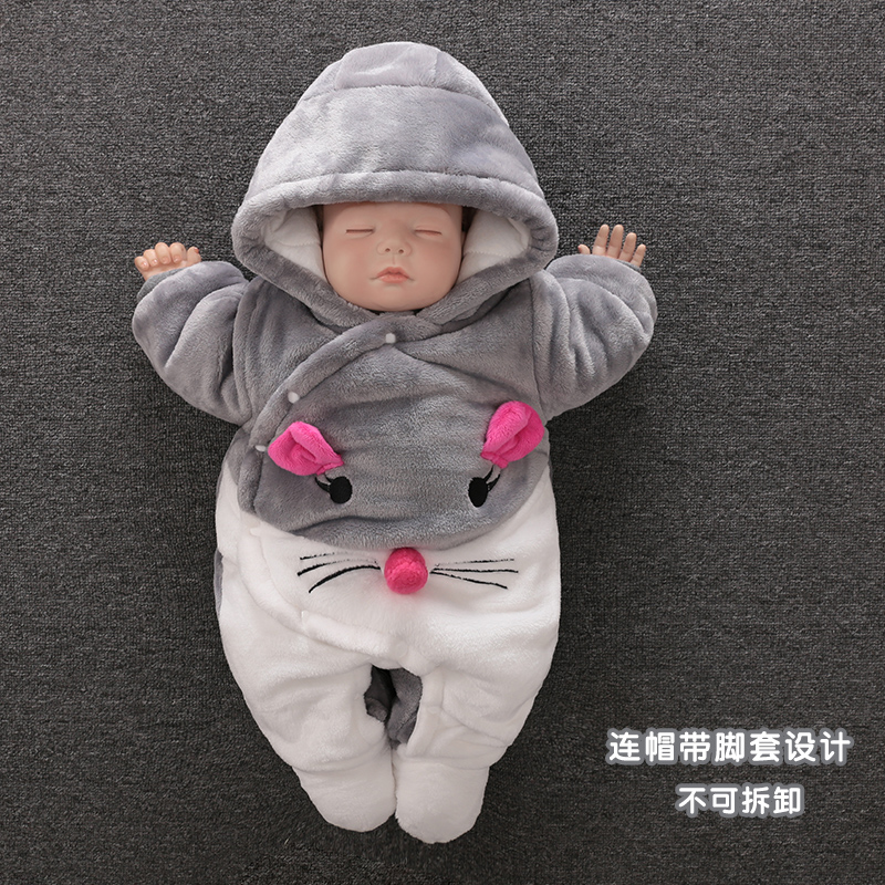 婴儿连体衣秋冬初生套装加厚新生儿满月服新年男女宝宝外出抱衣