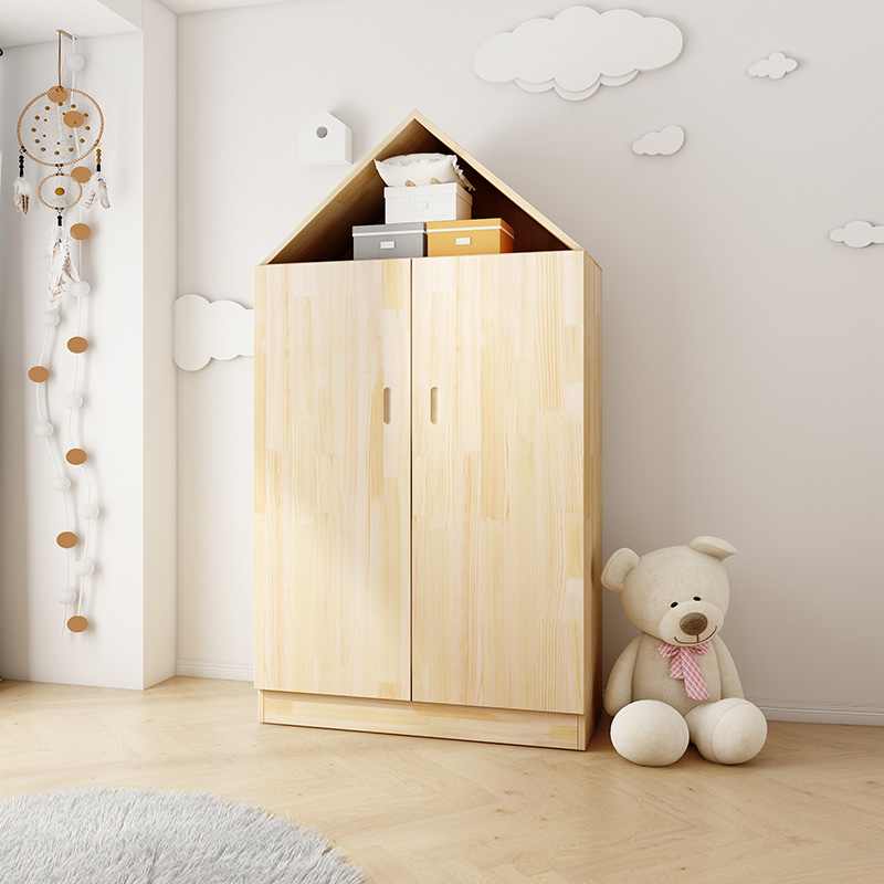 实木儿童衣柜家用卧室北欧现代简约松木小型木质柜子收纳柜木衣柜