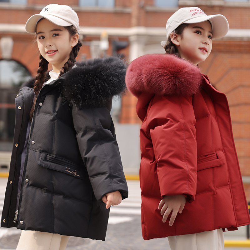 新款巴拉中长款儿童羽绒服冬季加厚白鸭绒中大童洋气韩版女童外套