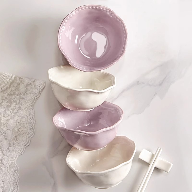 紫色陶瓷米饭碗家用2023新款法式餐具5英寸6英寸特别好看碗碟套装