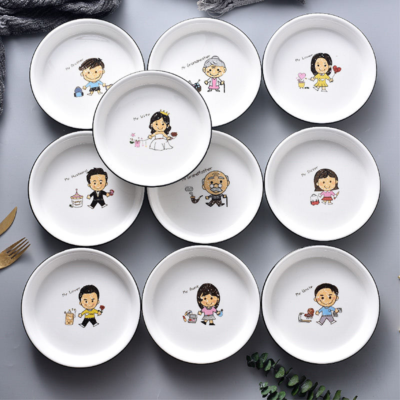全家福陶瓷创意盘子卡通亲子盘儿童餐盘可爱一家四口餐具专用菜盘