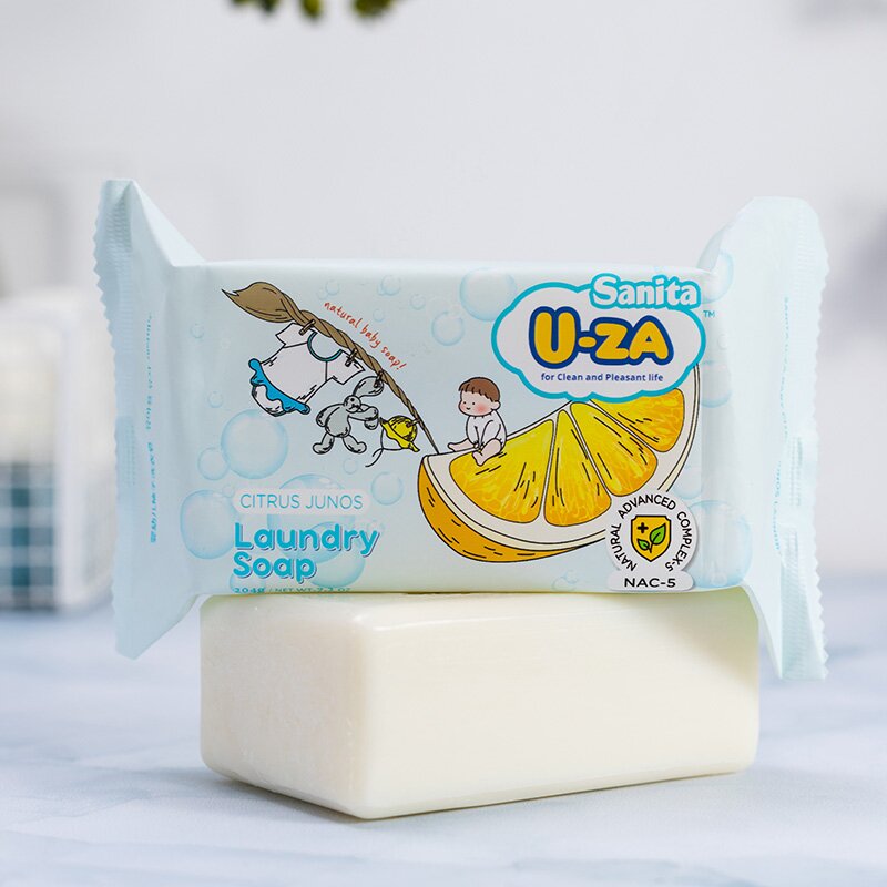 韩国SanitaU-ZA婴儿洗衣皂温和护肤去污除渍柚子味洗衣皂204g*5块