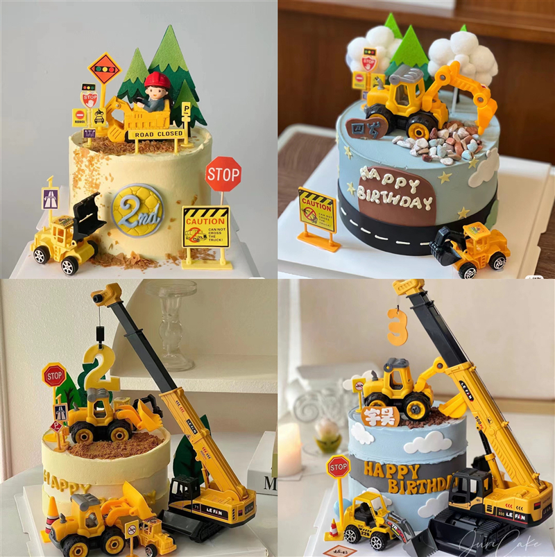 烘焙蛋糕装饰工程车挖土机推土机主题小男孩玩偶摆件生日蛋糕摆件