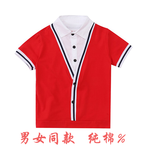 儿童短袖T恤小学生校服定制男童女童潮款幼儿园园服班服红色上衣