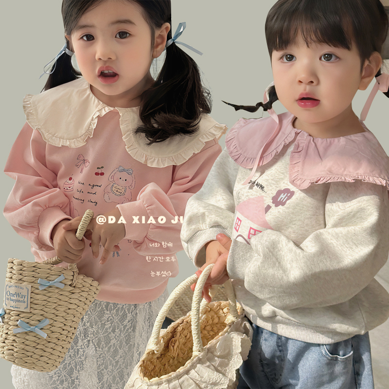2024新款女童花边娃娃领甜美可爱韩版休闲宽松卫衣  女宝宝上衣