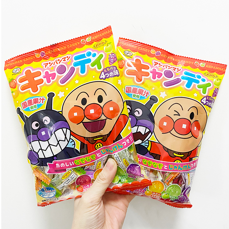 日本进口零食不二家面包超人4种水果味护齿果汁硬糖 儿童糖果110g