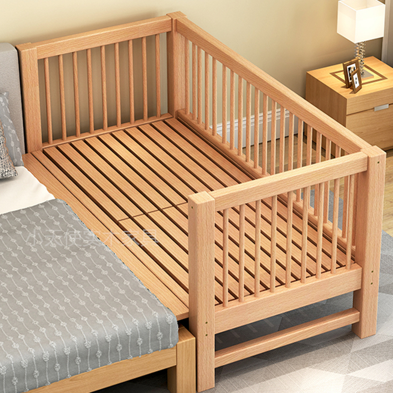 实木儿童拼接床加宽婴儿床延伸大床带护栏榉木单人床宝宝床边小床