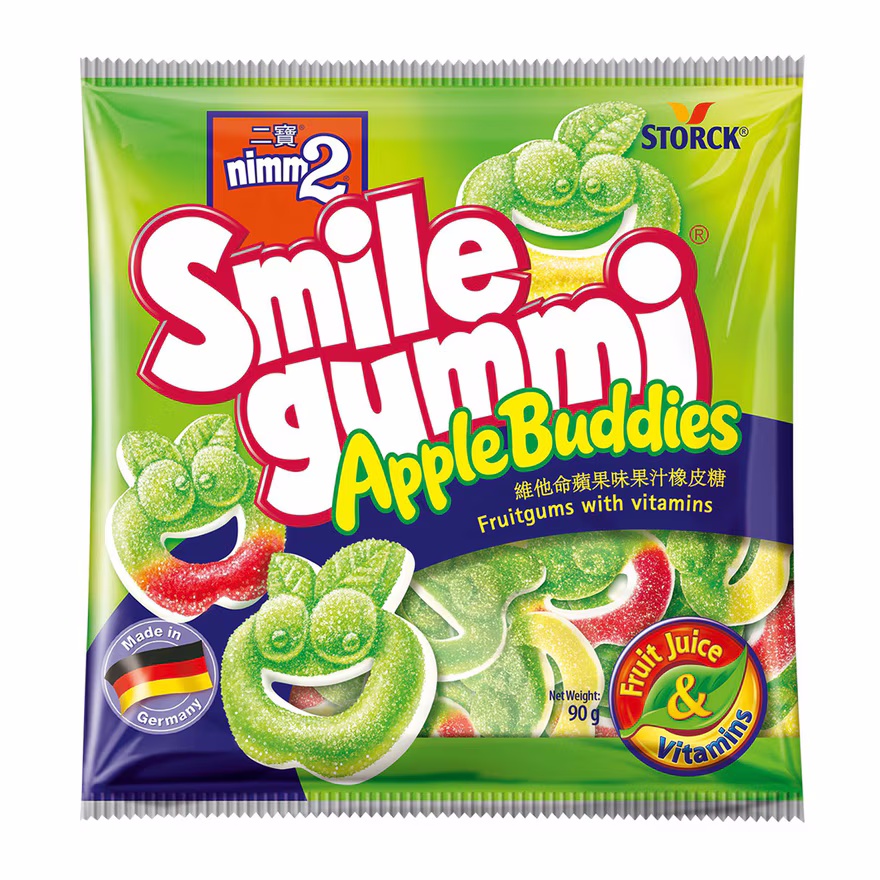 德国 二宝nimm2果汁酸味橡皮糖90克袋装水果味儿童糖果休闲小零食