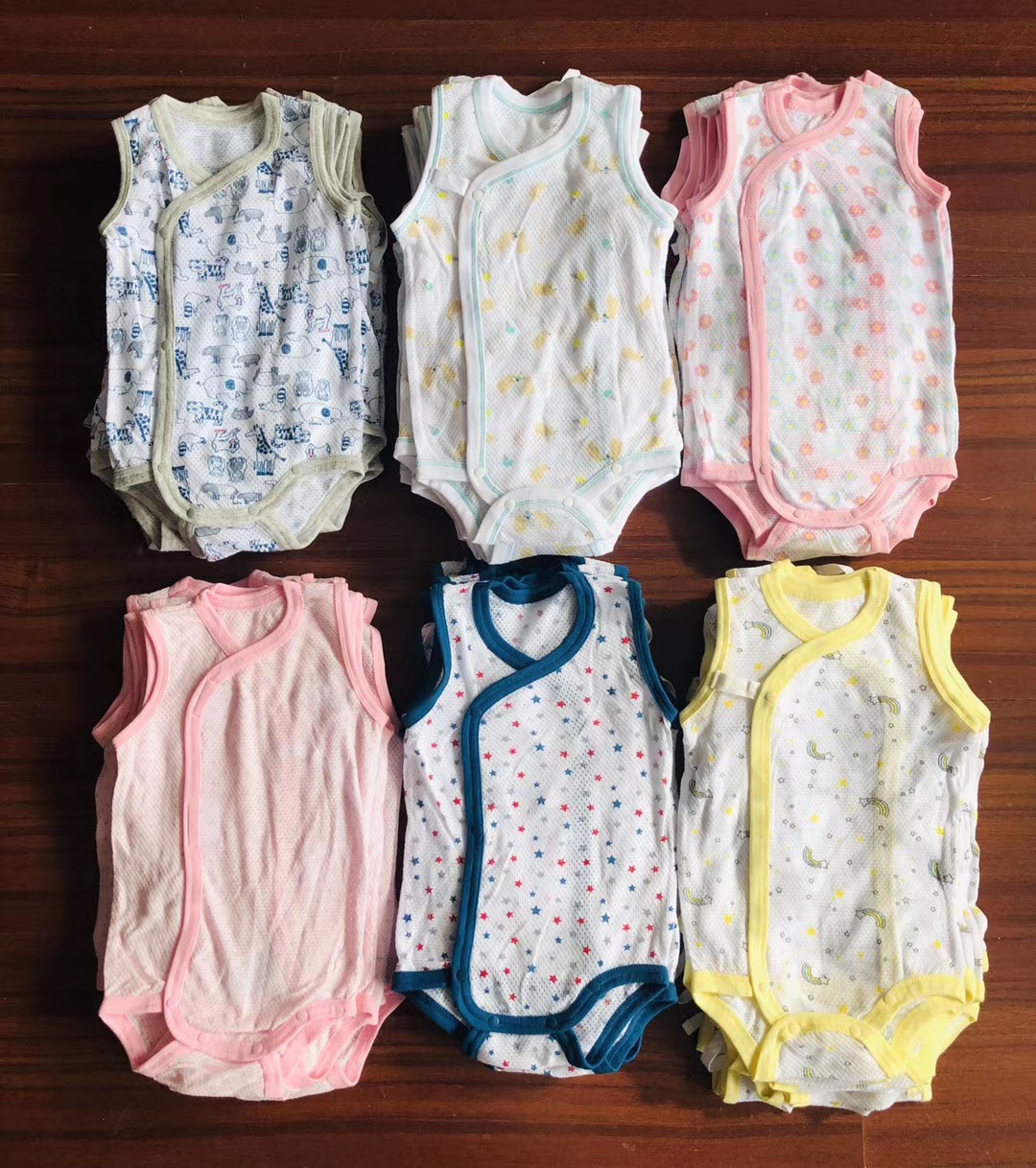 出口日本婴儿夏季超薄网眼包屁衣男女宝宝斜襟系带和尚衣哈衣0-1