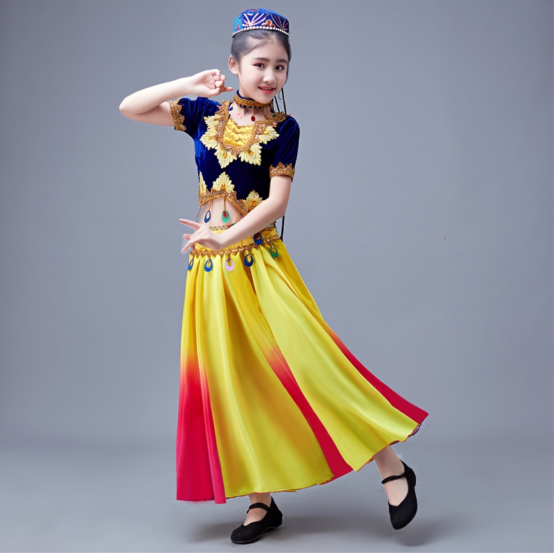 六一儿童新疆舞蹈演出服女童幼儿园舞蹈维吾尔族服装哈萨克族回族