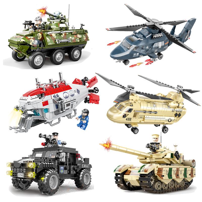 积木拼装玩具男孩益智军事坦克儿童车直升小颗粒机模型礼物装甲岁