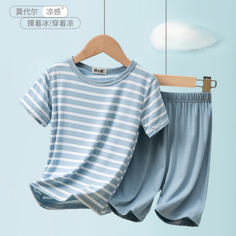 莫代尔薄款儿童睡衣夏季宽松男童夏季居家空调服女孩短袖短裤套装