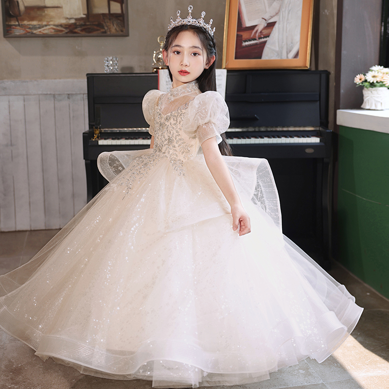 女童生日公主裙高端儿童主持人演出服小女孩花童钢琴演奏礼服夏季