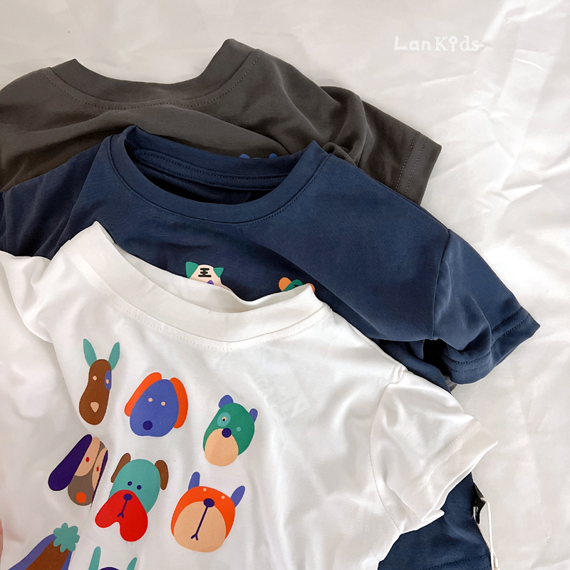 面料冰凉透气 韩国儿童铜氨丝动物印花短袖T恤Q宝宝速干上衣 夏季