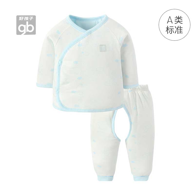 好孩子婴儿系带套装新生儿双层护肚系带上衣开裆裤2件套纯棉内衣