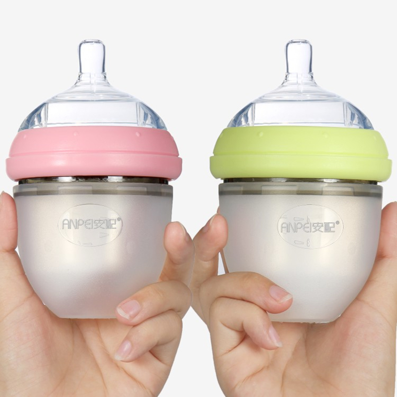 安配广口硅胶奶瓶婴儿宝宝防胀气超大宽口径防呛防摔断奶瓶