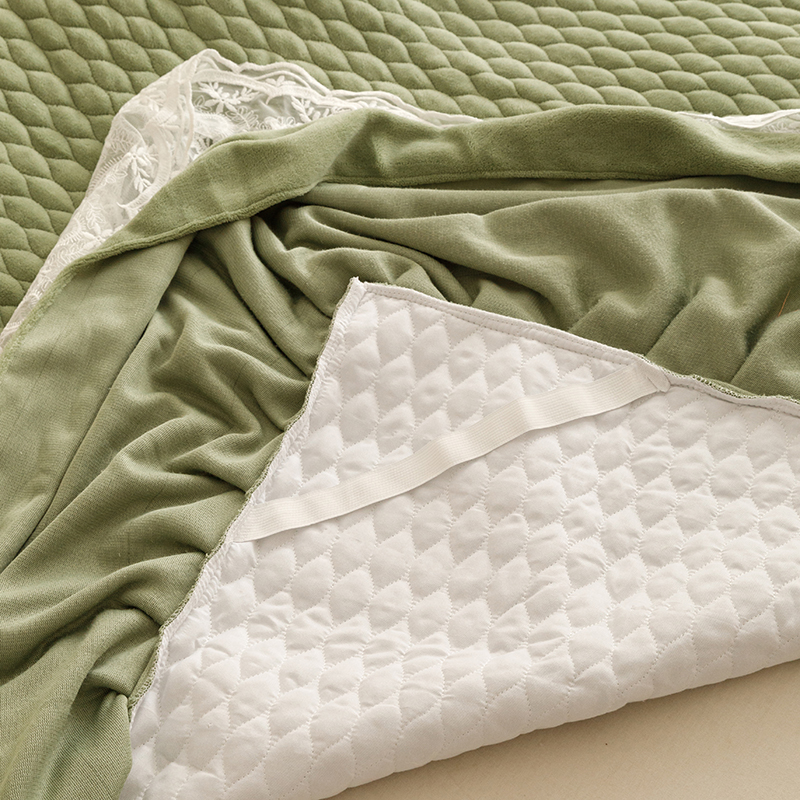 母婴A类牛奶绒床裙单件欧式蕾丝公主风珊瑚绒婴儿绒防滑床盖绿色