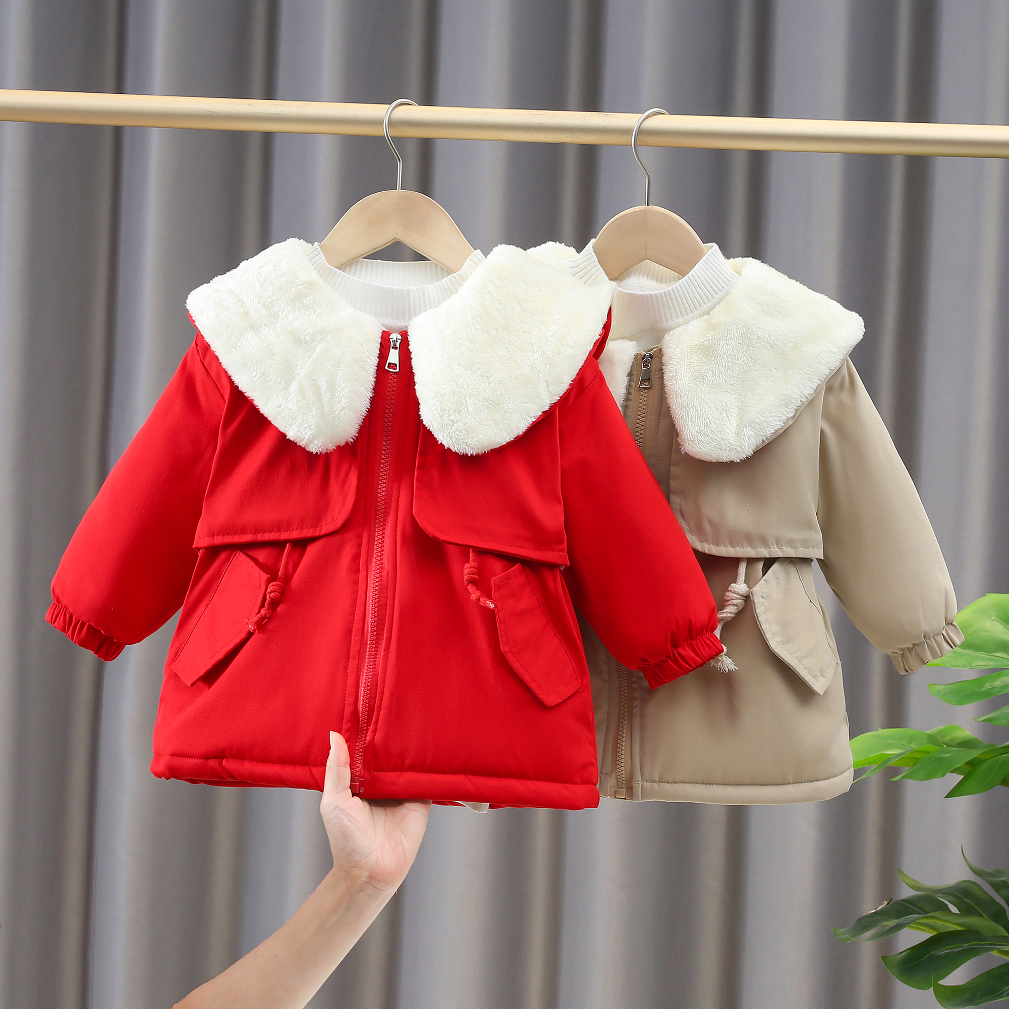 2022冬新款儿童韩版洋气加绒加厚中长款棉衣女童保暖风衣外套年服