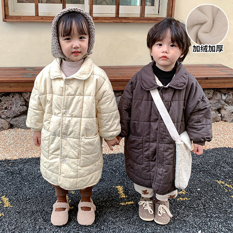 亲子装儿童棉服中长款加绒加厚男童女童棉衣2023新款冬季宝宝外套