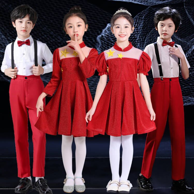 六一儿童大合唱团演出服装中小学生朗诵红歌男女童表演礼服中国风