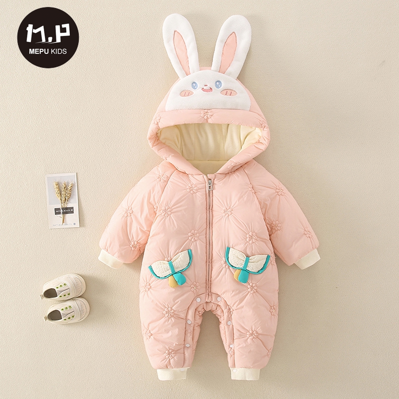 超萌婴儿衣服冬装加厚外套装新生宝宝兔子棉衣连体衣冬季外出抱衣