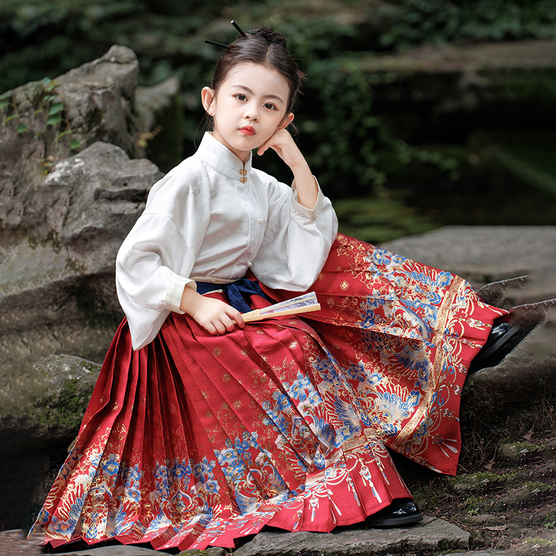 女童马面裙套装小女孩古装唐装中国风新中式明制汉服春秋款半身裙
