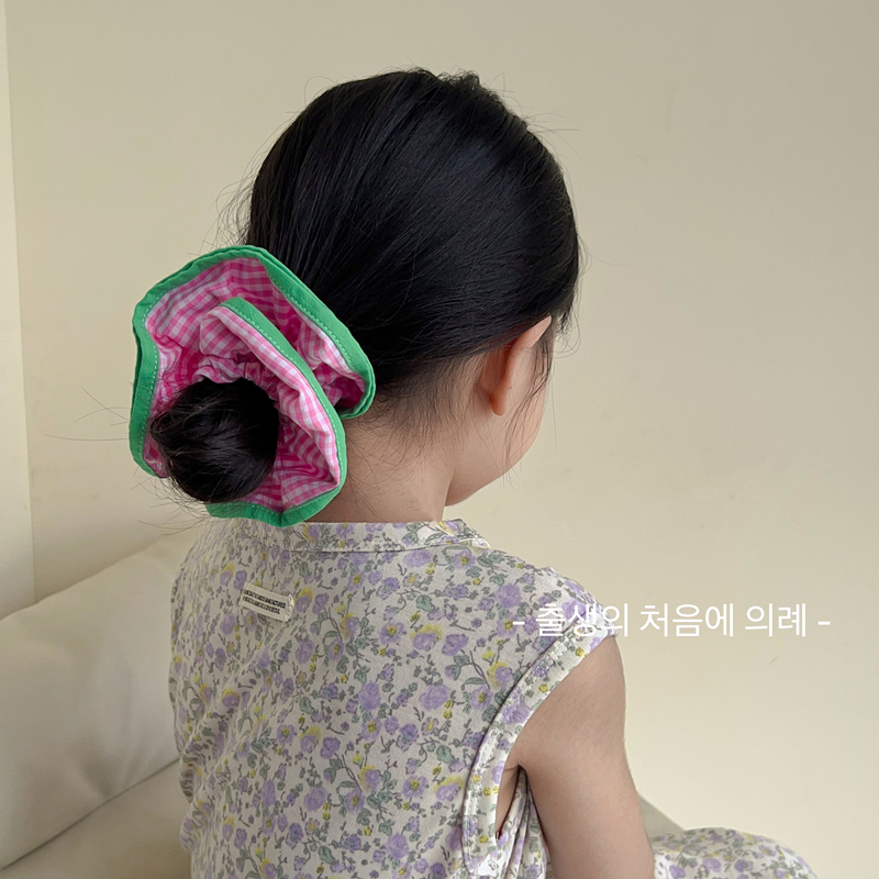 夏日彩色格子儿童大肠发圈发量多女童丸子头发饰女孩头绳时尚韩国