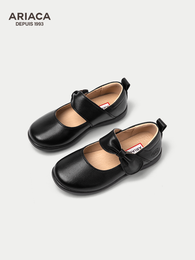 新款ARIACA艾芮苏女童黑色皮鞋小学生校园真皮单鞋演出软底儿童公