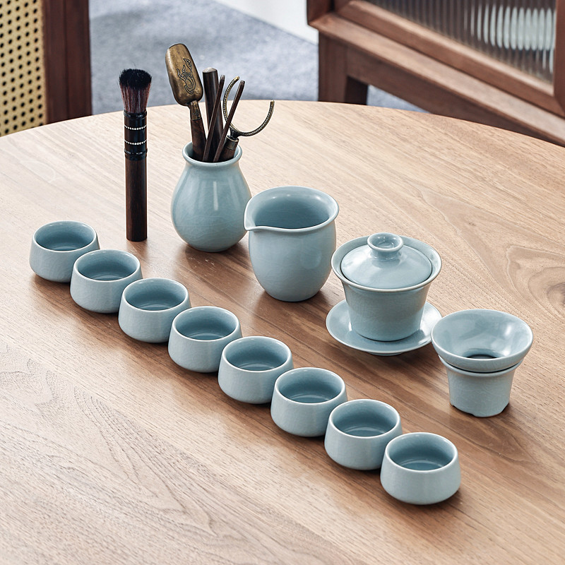 厂宋丰汝窑茶具套装家用整套复古简约日式冰裂开片盖碗茶壶功夫销