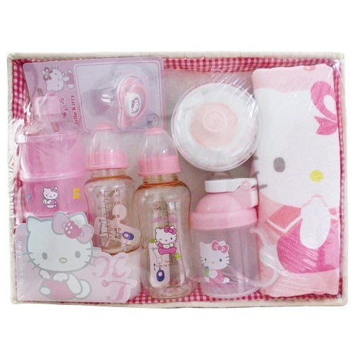 Kitty婴儿用品弥月礼盒 新生儿 礼盒组 附提袋 台湾制造 玻璃奶瓶
