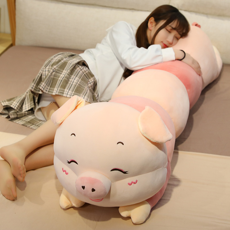高档可爱长条猪猪抱枕公仔毛绒玩具布娃娃女孩抱着睡玩偶儿童安抚