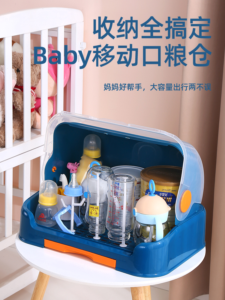 放婴儿奶瓶收纳箱宝宝沥水架婴儿用品餐具辅食防尘收纳盒带盖大号