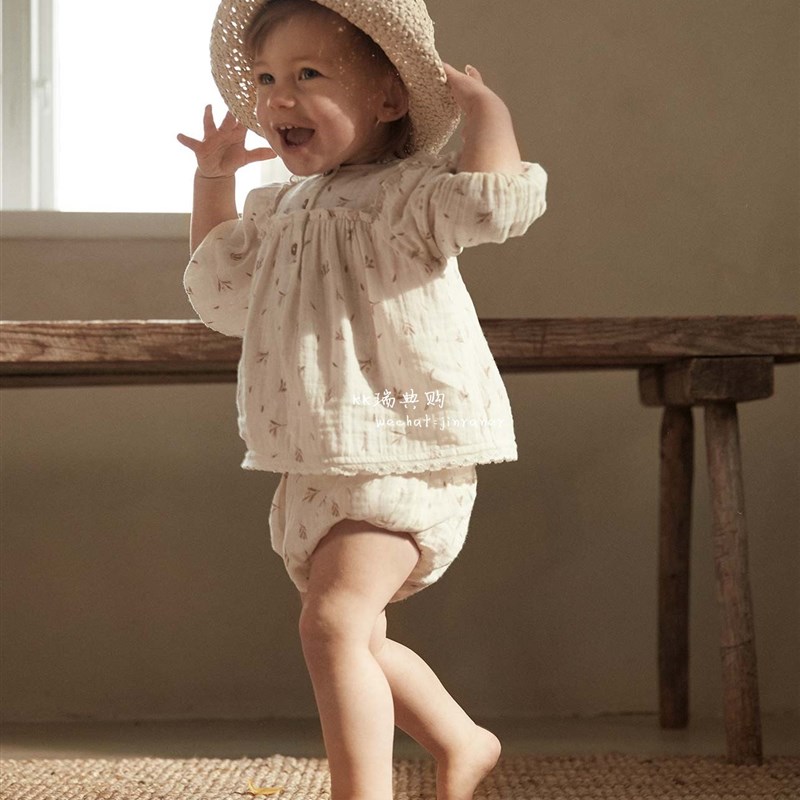 新品【瑞典】22夏Newbie婴幼儿女宝宝短袖印花上衣面包裤套装