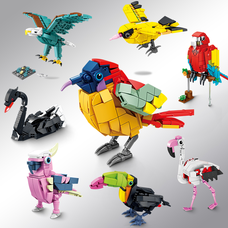 小颗粒积木鸟类动物益智拼装玩具男女孩拼图昆虫模型61儿童节礼物