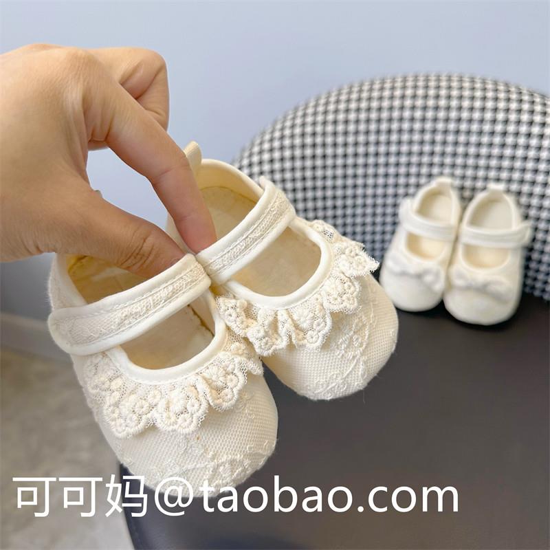 春秋婴儿宝宝蕾丝公主鞋0-1岁学步彩棉新生儿百天周岁布鞋不掉鞋